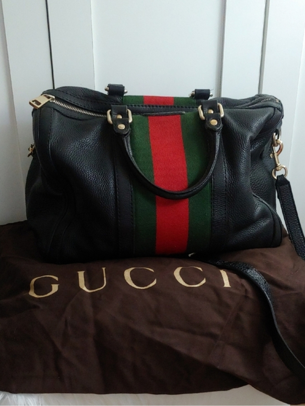 Authentic Vintage Gucci Sherry Web Boston Doctor Satchel Crossbody Bag